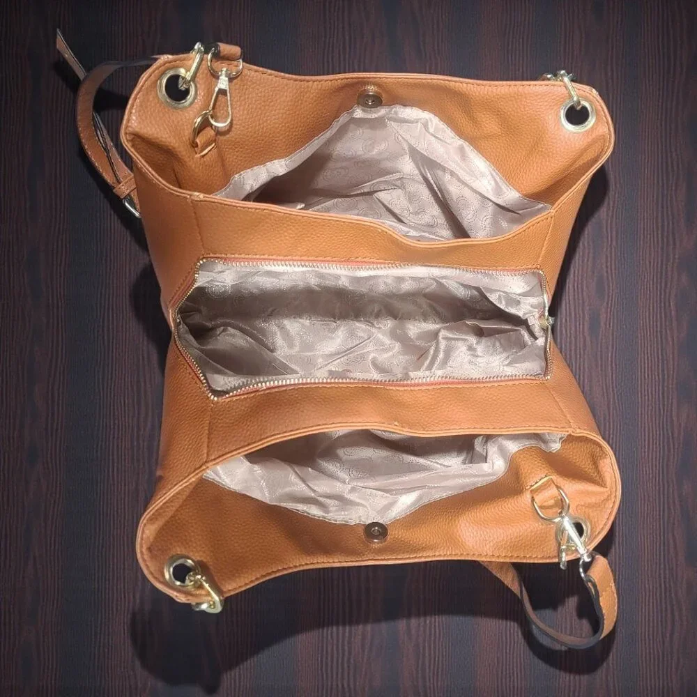 Michael Kors Convertible Crossbody Handbag – Tan Pebbled Vegan Leather - Picture 9 of 11